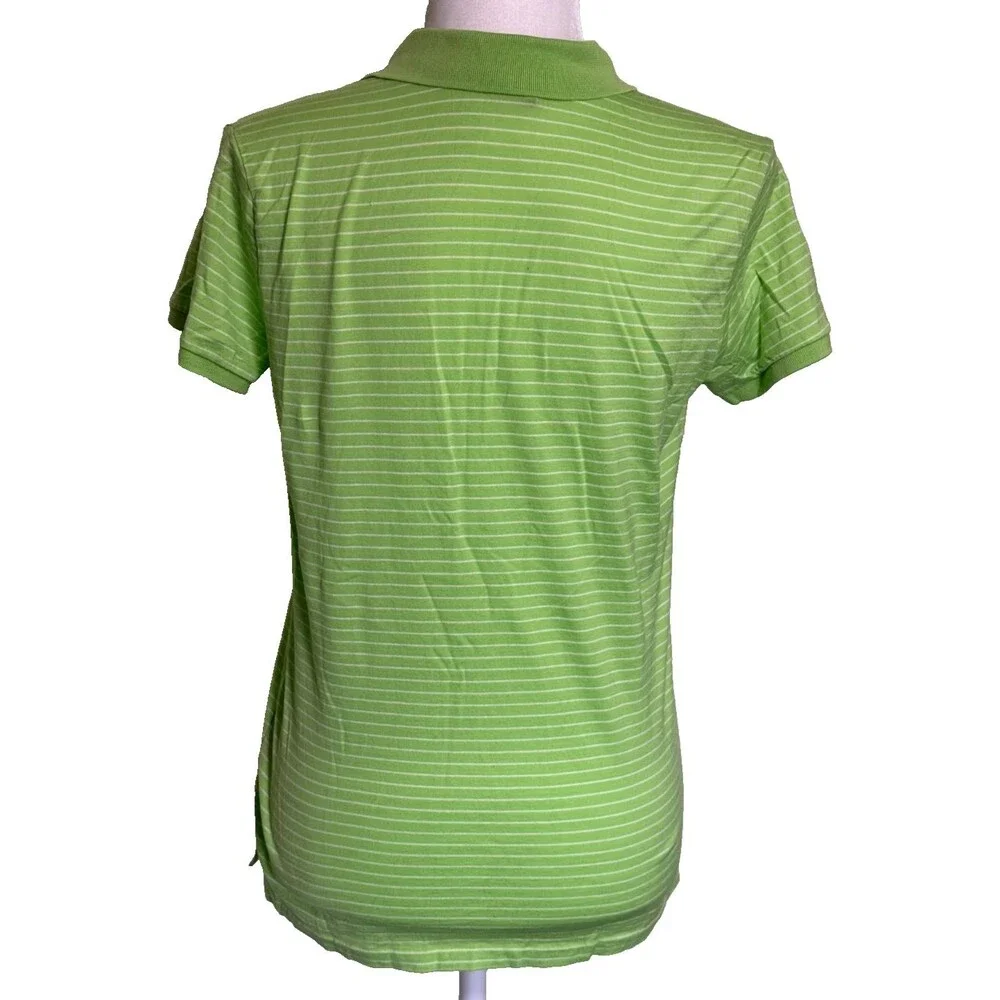 Ralph Lauren Women Golf Tennis Style Green Striped Polo Shirt Short Sleeve Top M - Picture 5 of 7